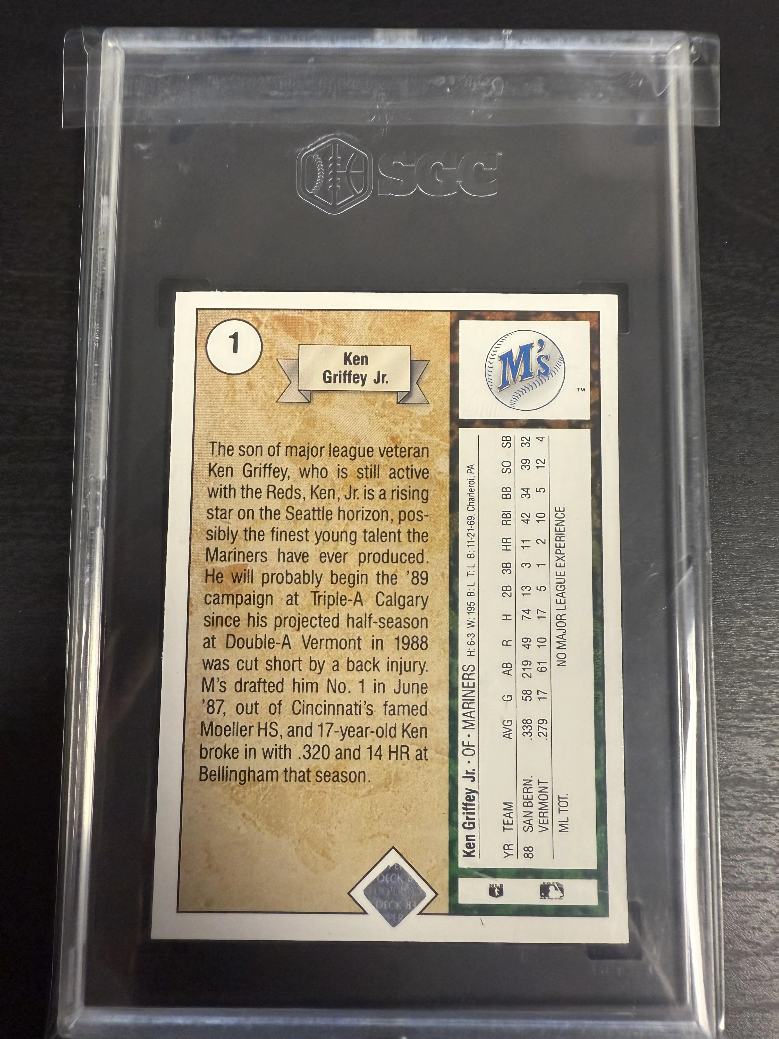 1989 Upper Deck #1 Ken Griffey Jr. SGC 7 - Image 2