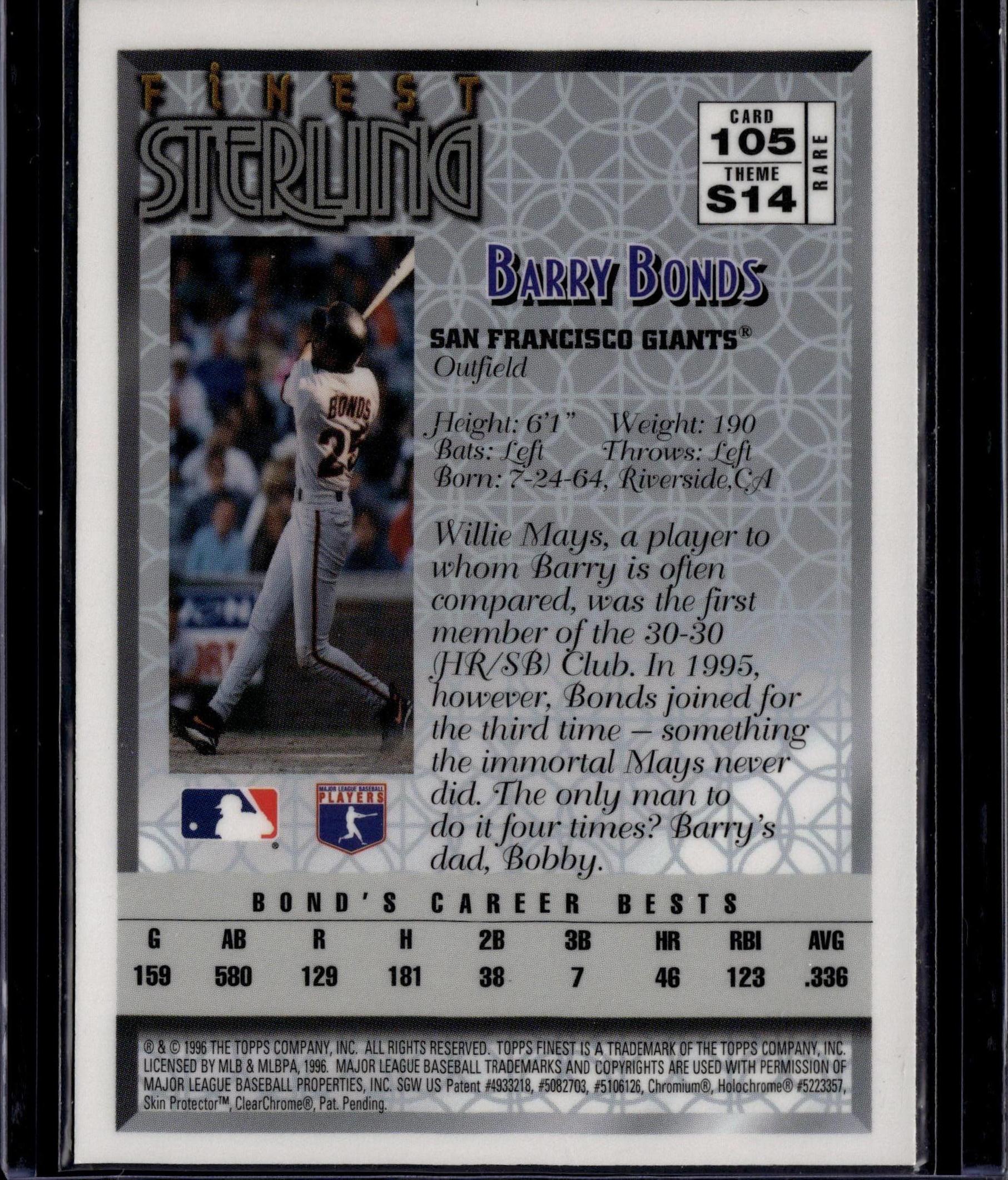 1996 Finest #105 Barry Bonds - Image 2