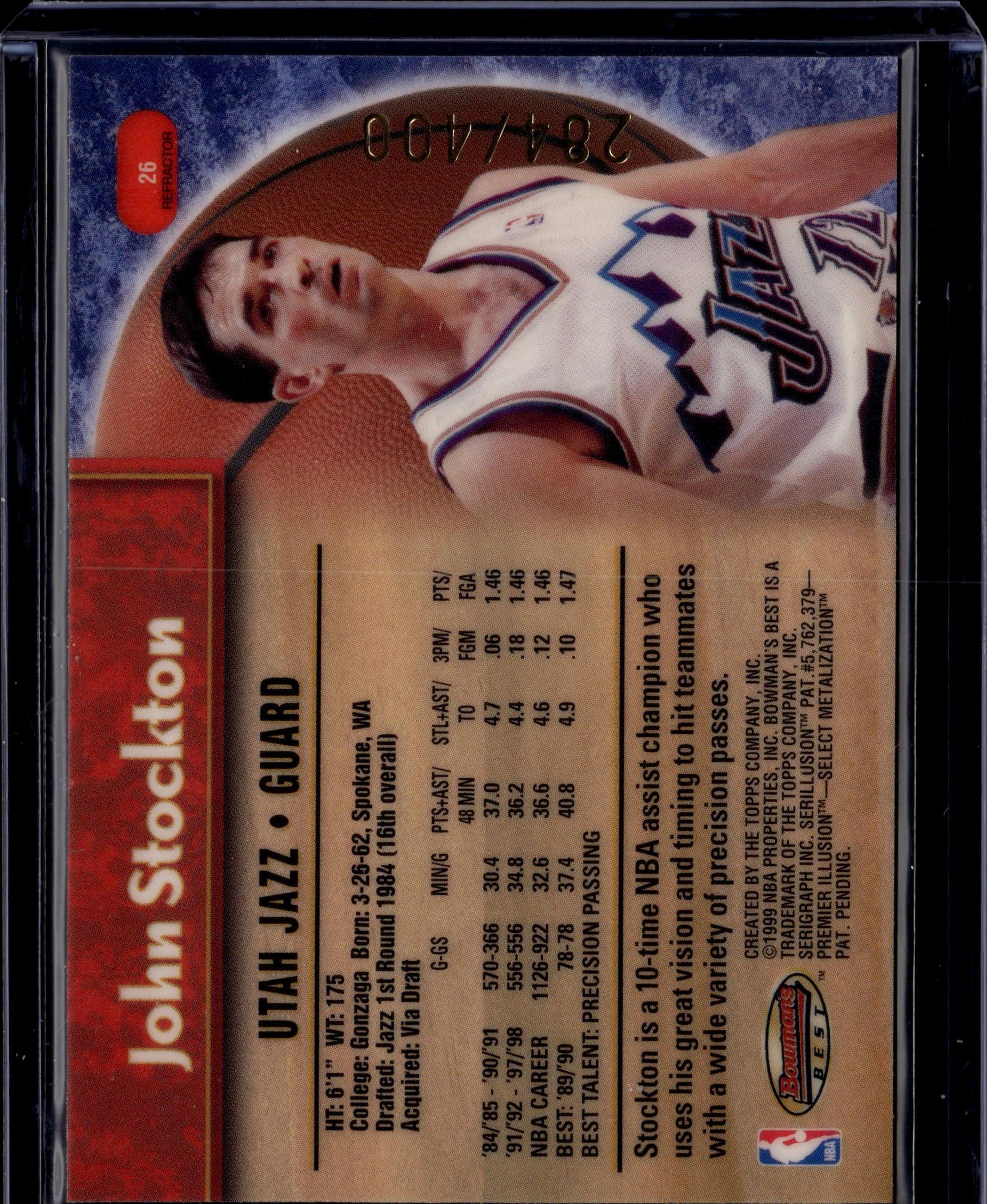1998-99 Bowman's Best #26 John Stockton Refractors #/400 - Image 2
