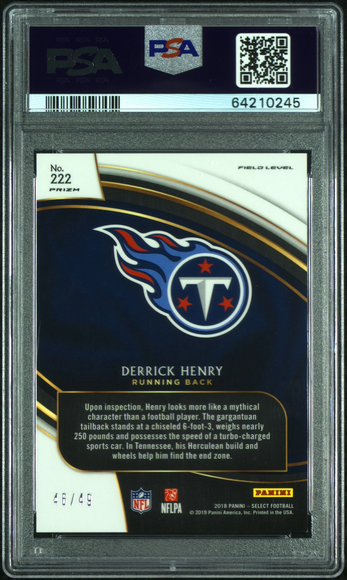 2018 Panini Select #222 Derrick Henry Red Prizm PSA 9 #/49 - Image 2