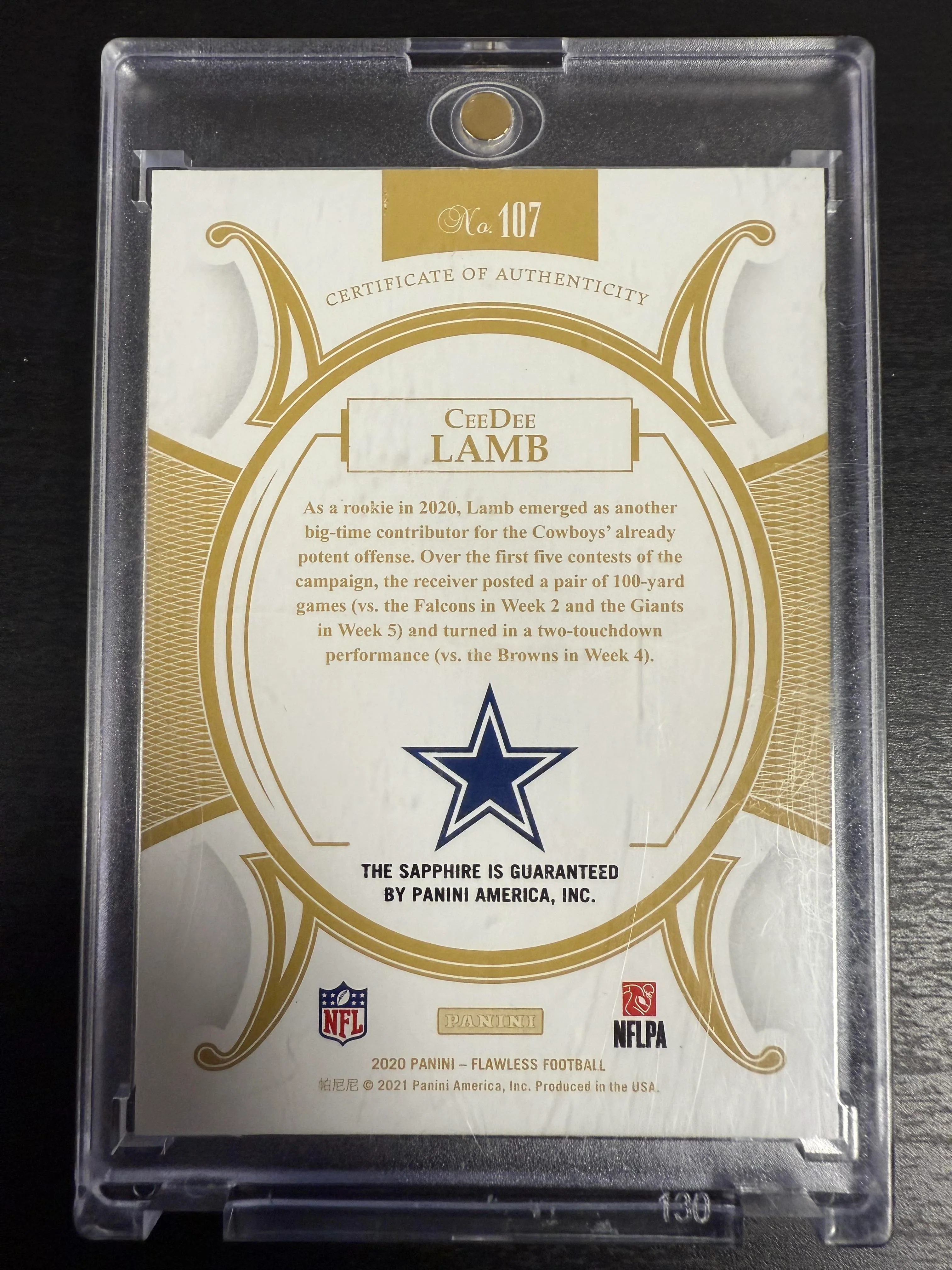 2020 Panini Flawless #107 CeeDee Lamb Sapphire #/10 - Image 2