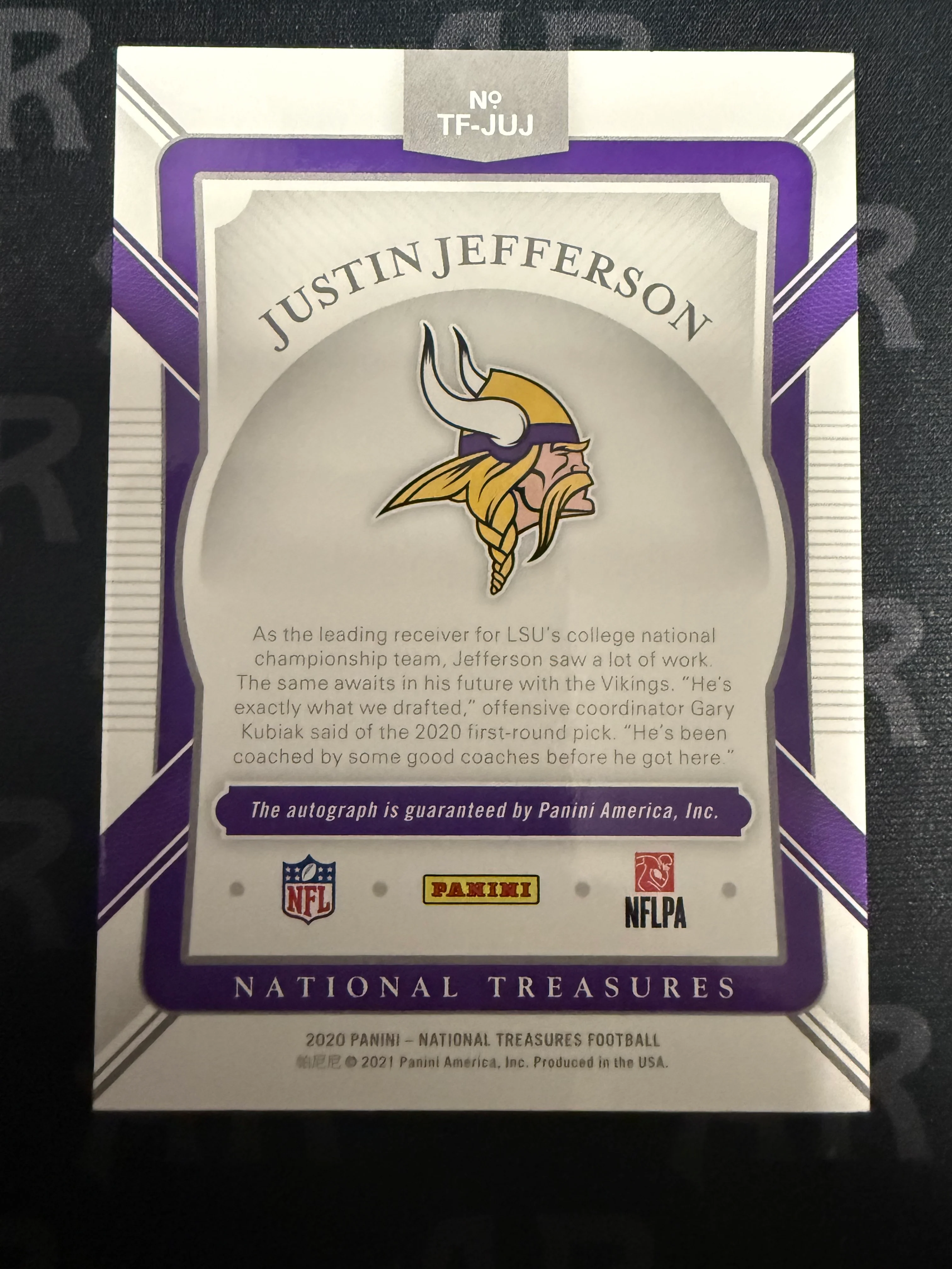 2020 Panini National Treasures #TF-JUJ Justin Jefferson The Future /25 - Image 2