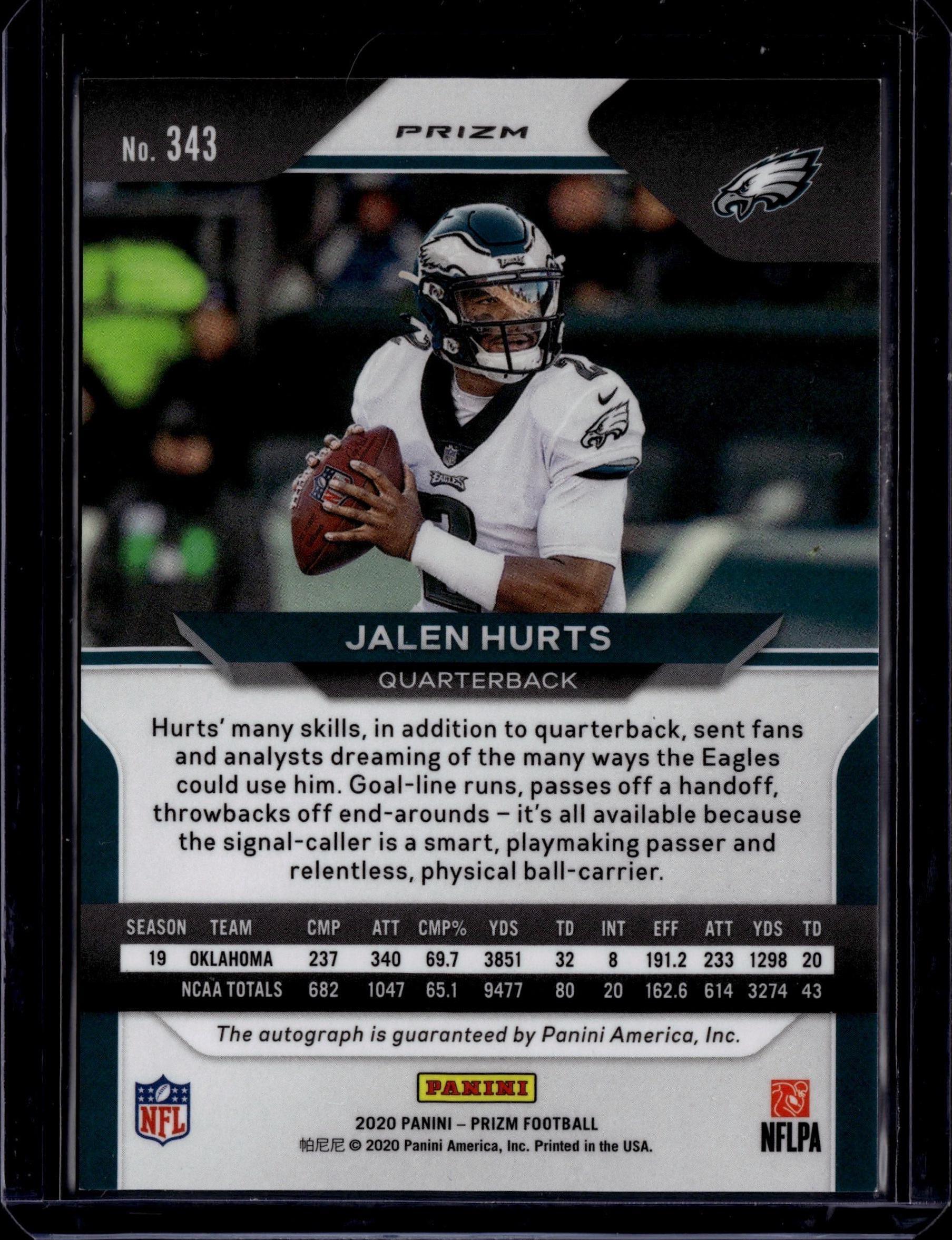 2020 Panini Prizm #343 Jalen Hurts Rookie Autographs Silver - Image 2