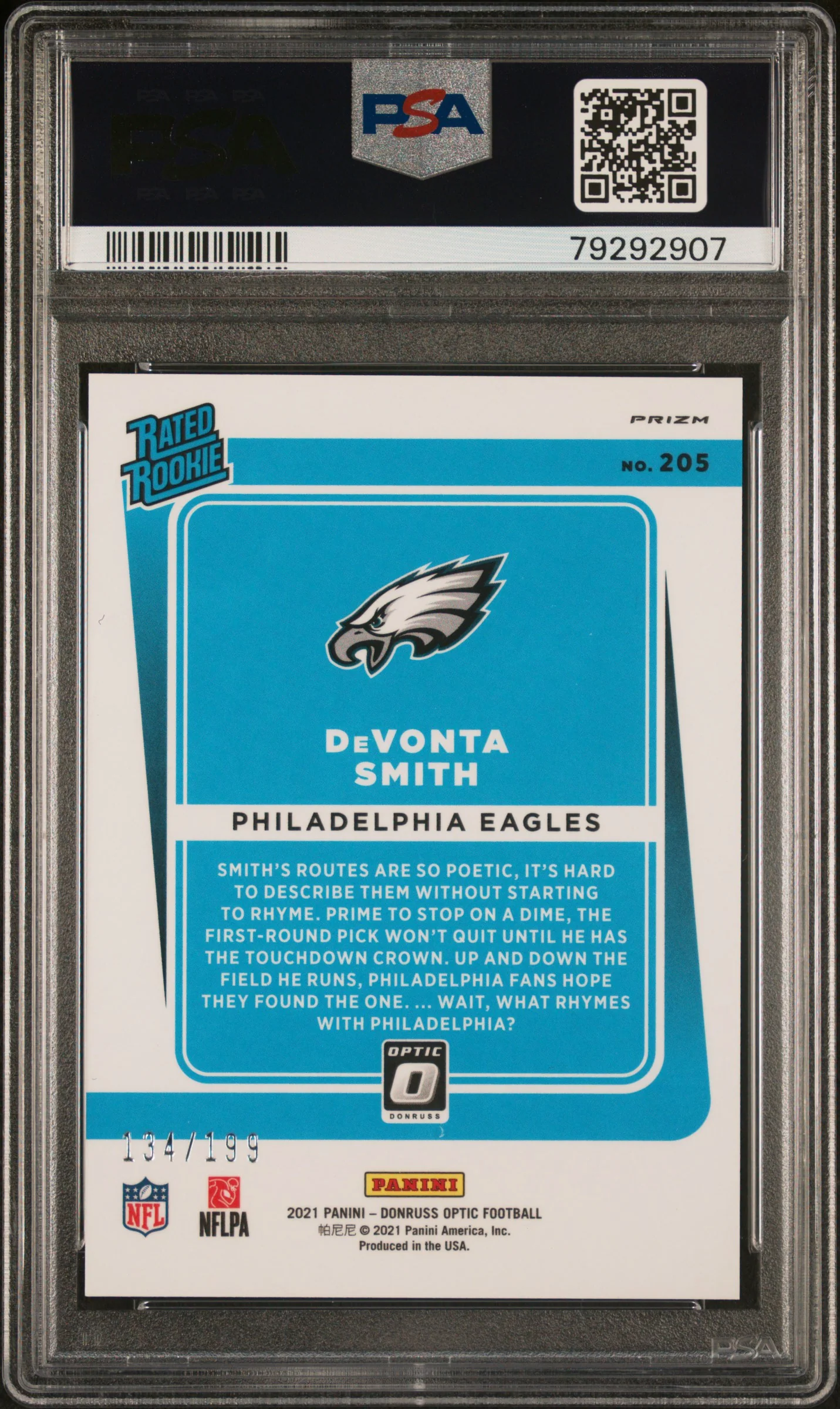 2021 Panini Donruss Optic Devonta Smith #205 Orange /199 (PSA 9) - Image 2