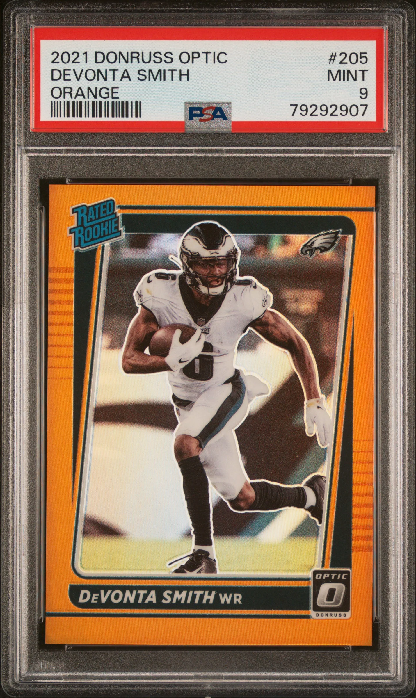 2021 Panini Donruss Optic Devonta Smith #205 Orange /199 (PSA 9) - Image 3