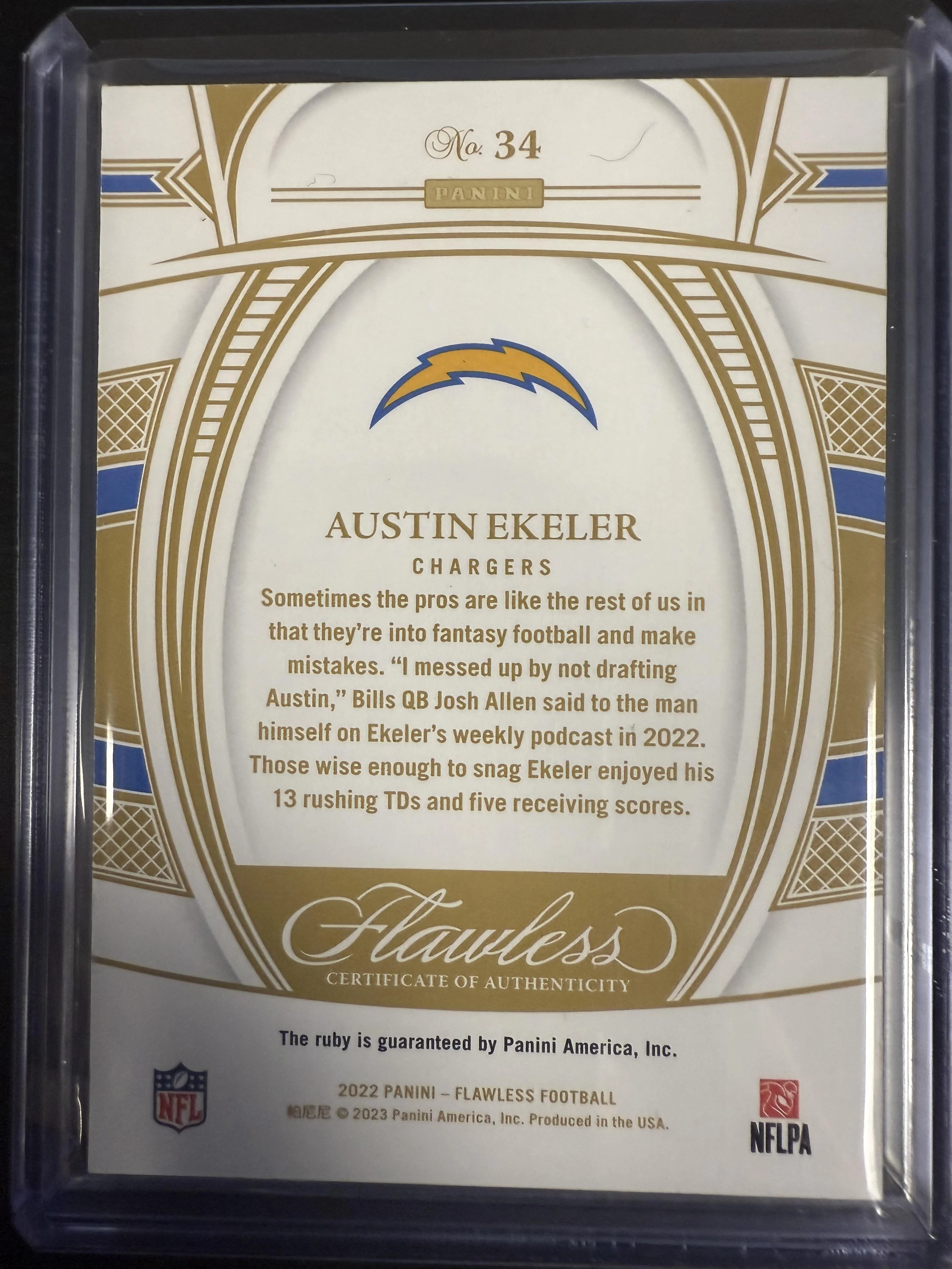 2022 Panini Flawless Austin Ekeler Ruby /20 #34 - Image 2