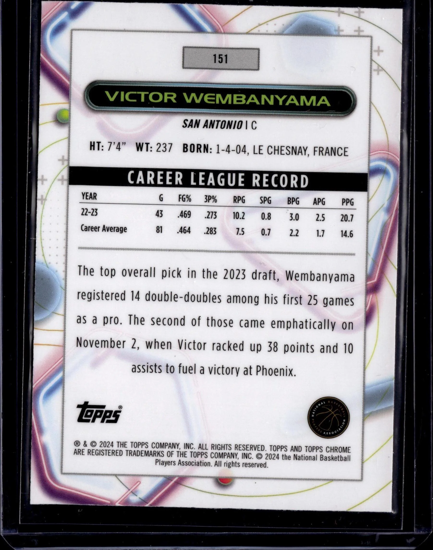 2023-24 Topps Chrome Cosmic #151 Victor Wembanyama - Image 2