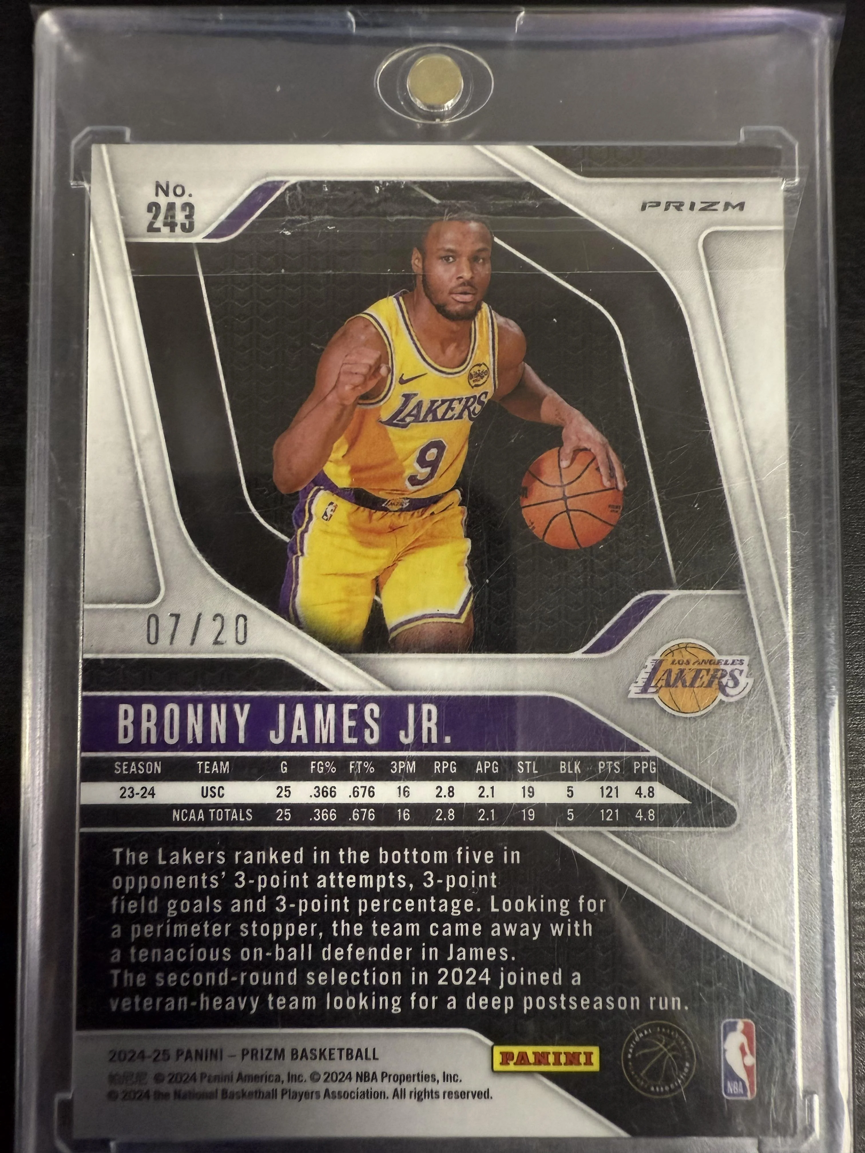 2024-25 Panini Prizm #243 Bronny James Jr. Prizms Fast Break Bronze #/20 - Image 2