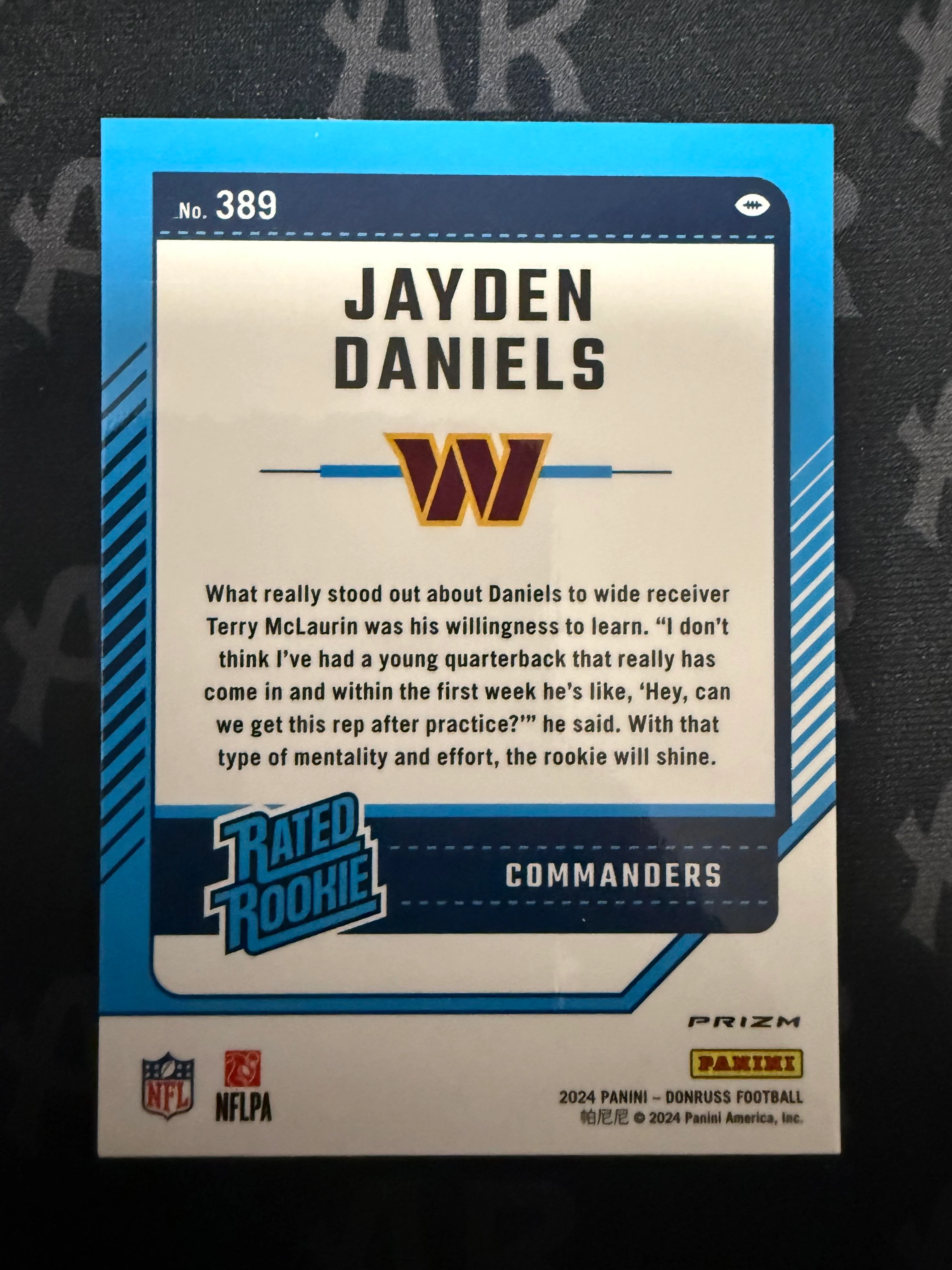 2024 Donruss #389 Jayden Daniels Optic Rated Rookies Preview Red Wave - Image 2