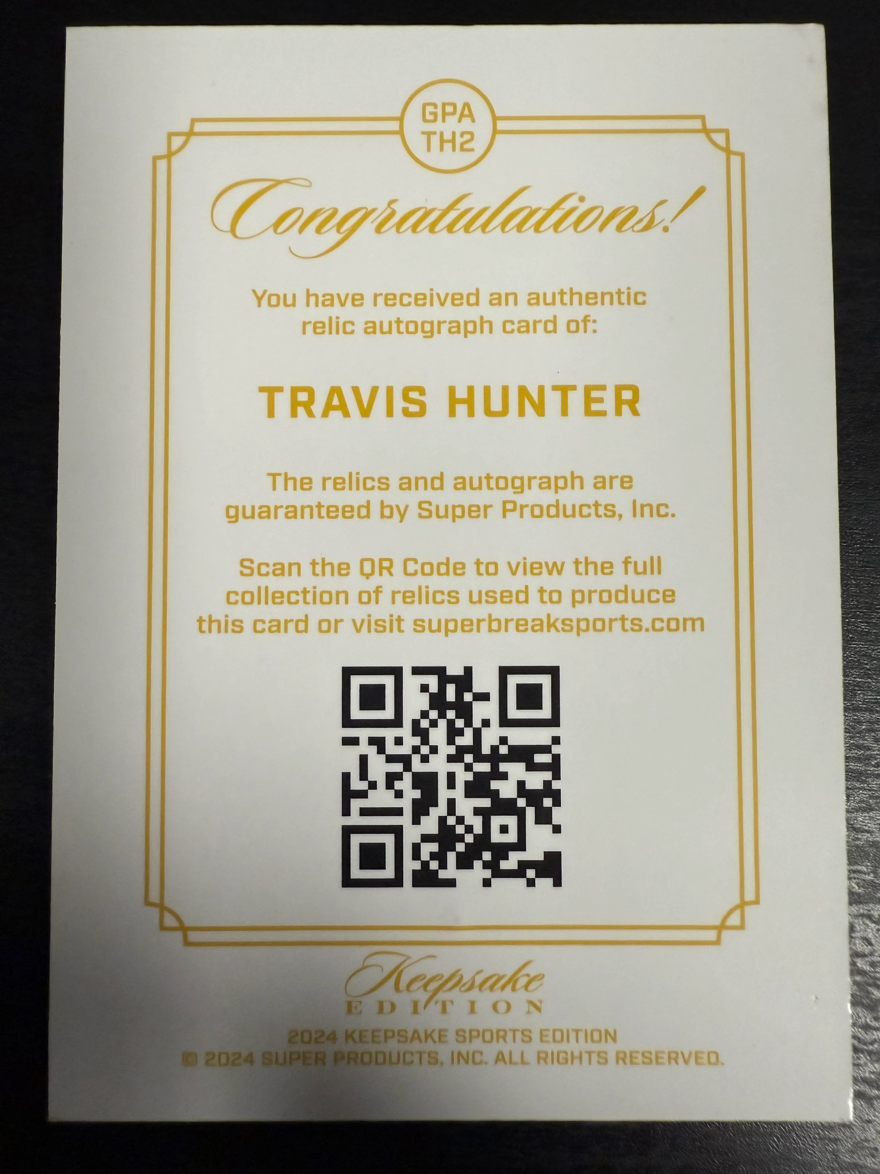 2024 Keepsake Edition Travis Hunter Gem Patch Autographs 1/1 GPA-TH2 - Image 2