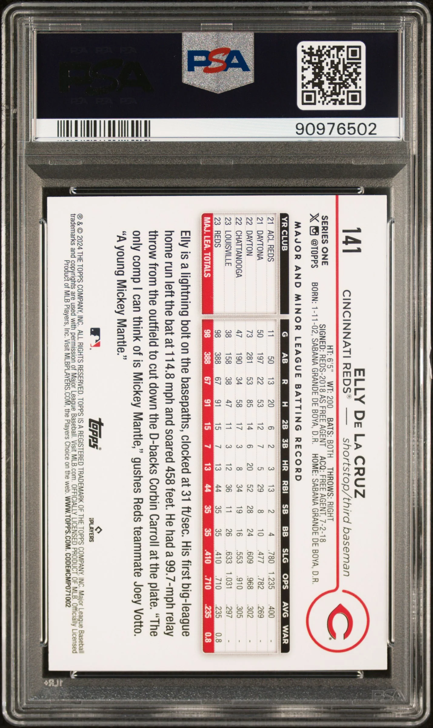 2024 Topps #141 Elly De La Cruz Gold Foil PSA 10 - Image 2