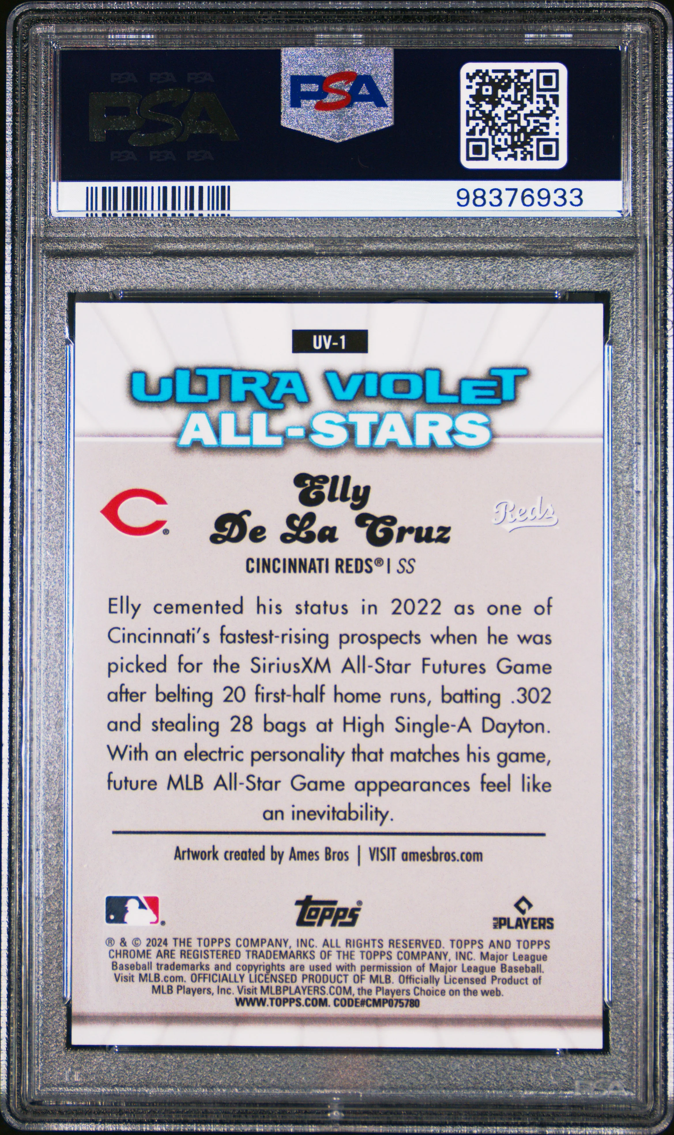 2024 Topps Chrome Elly De La Cruz Ultra Violet Green Refractor PSA 10 /99 - Image 2