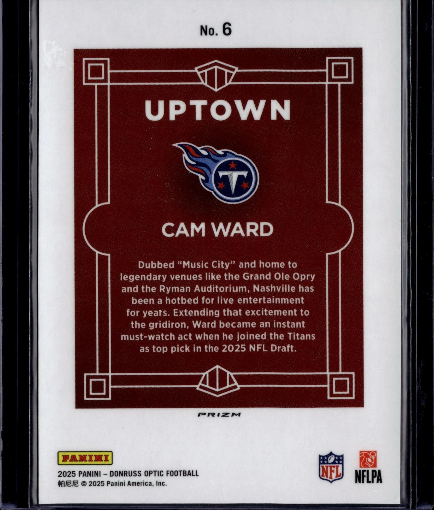 2025 Donruss Optic #6 Cam Ward Uptown - Image 2