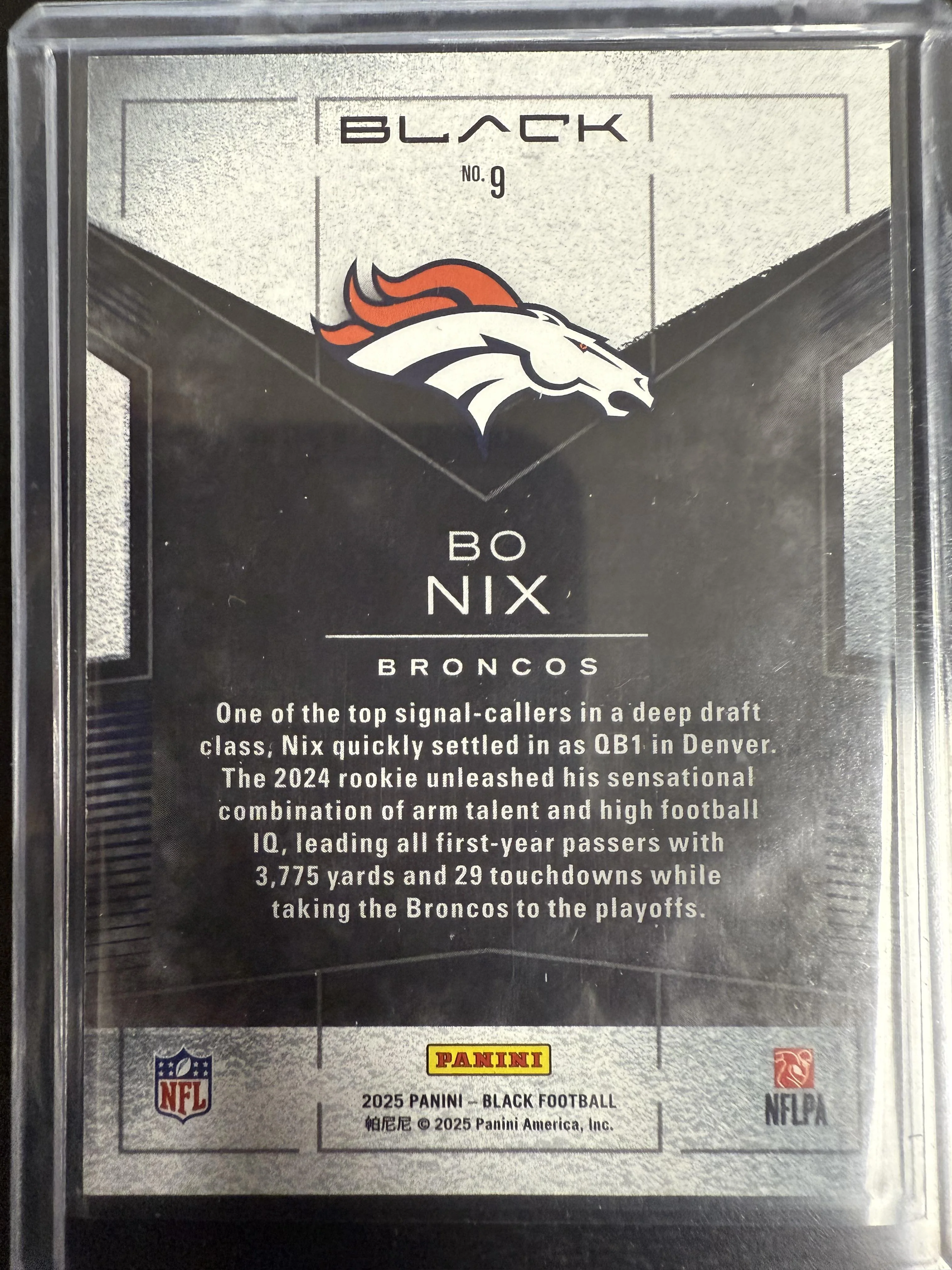 2025 Panini Black #9 Bo Nix Smokescreen - Image 2
