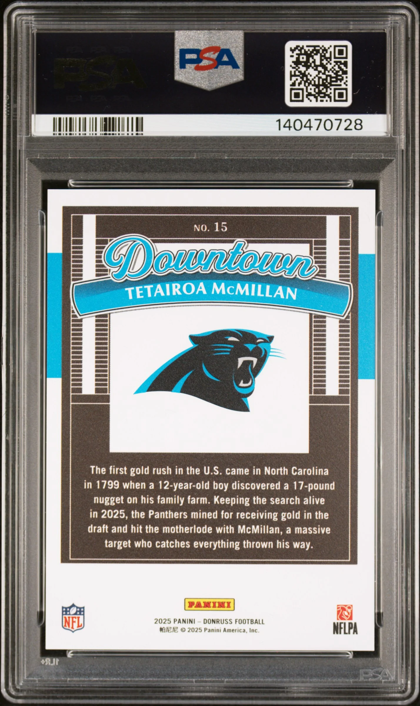 2025 Panini Donruss Downtown! Tetairoa Mcmillan #15 (PSA 10) - Image 2
