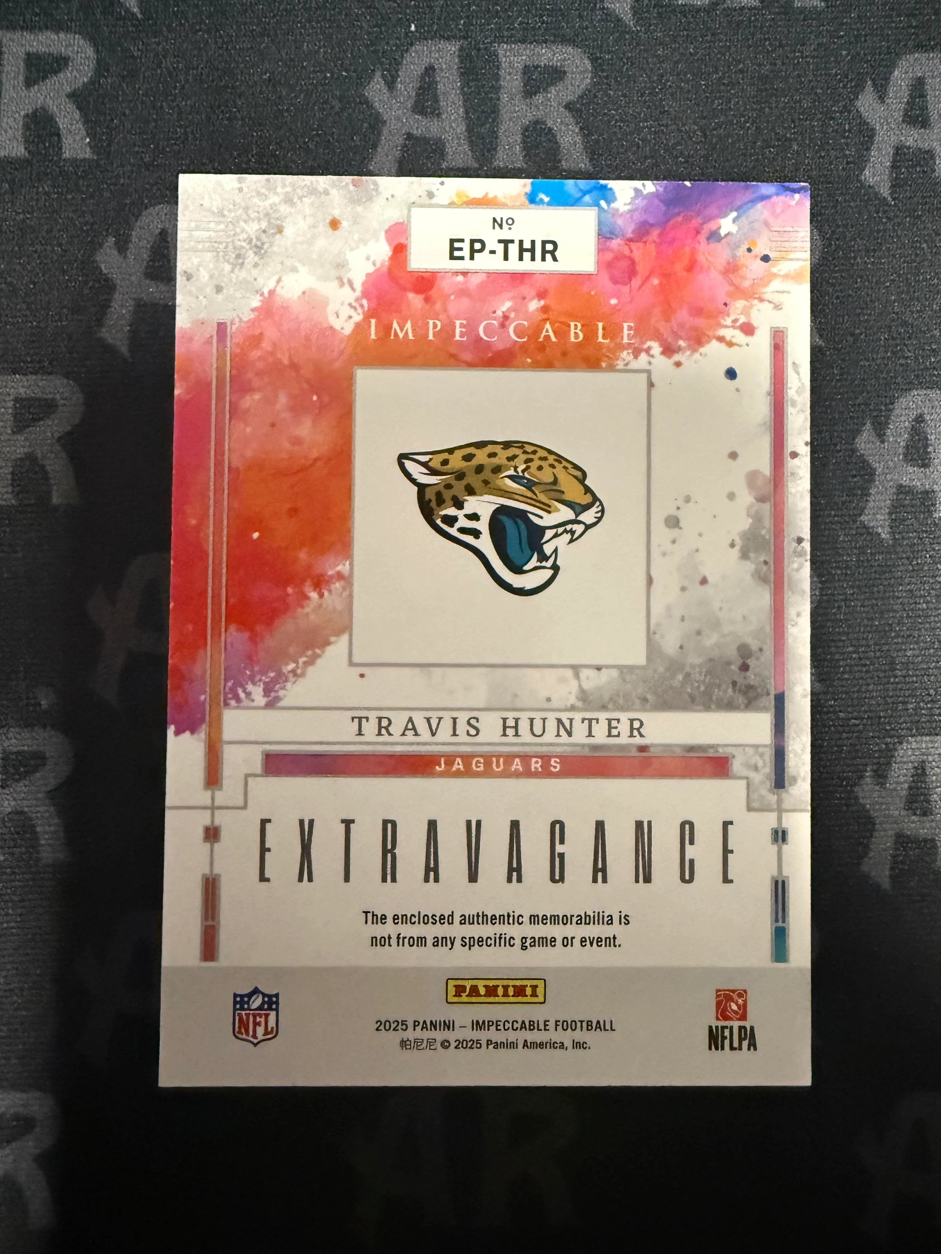 2025 Panini Impeccable #EP-THR Travis Hunter Extravagance Patch Silver /25 - Image 2