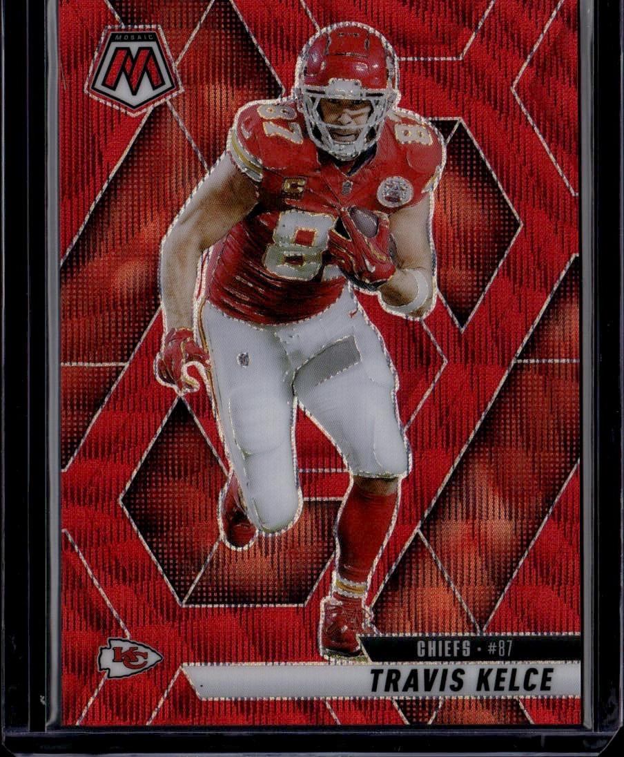 2025 Panini Mosaic #106 Travis Kelce Mosaic Red Wave #/27
