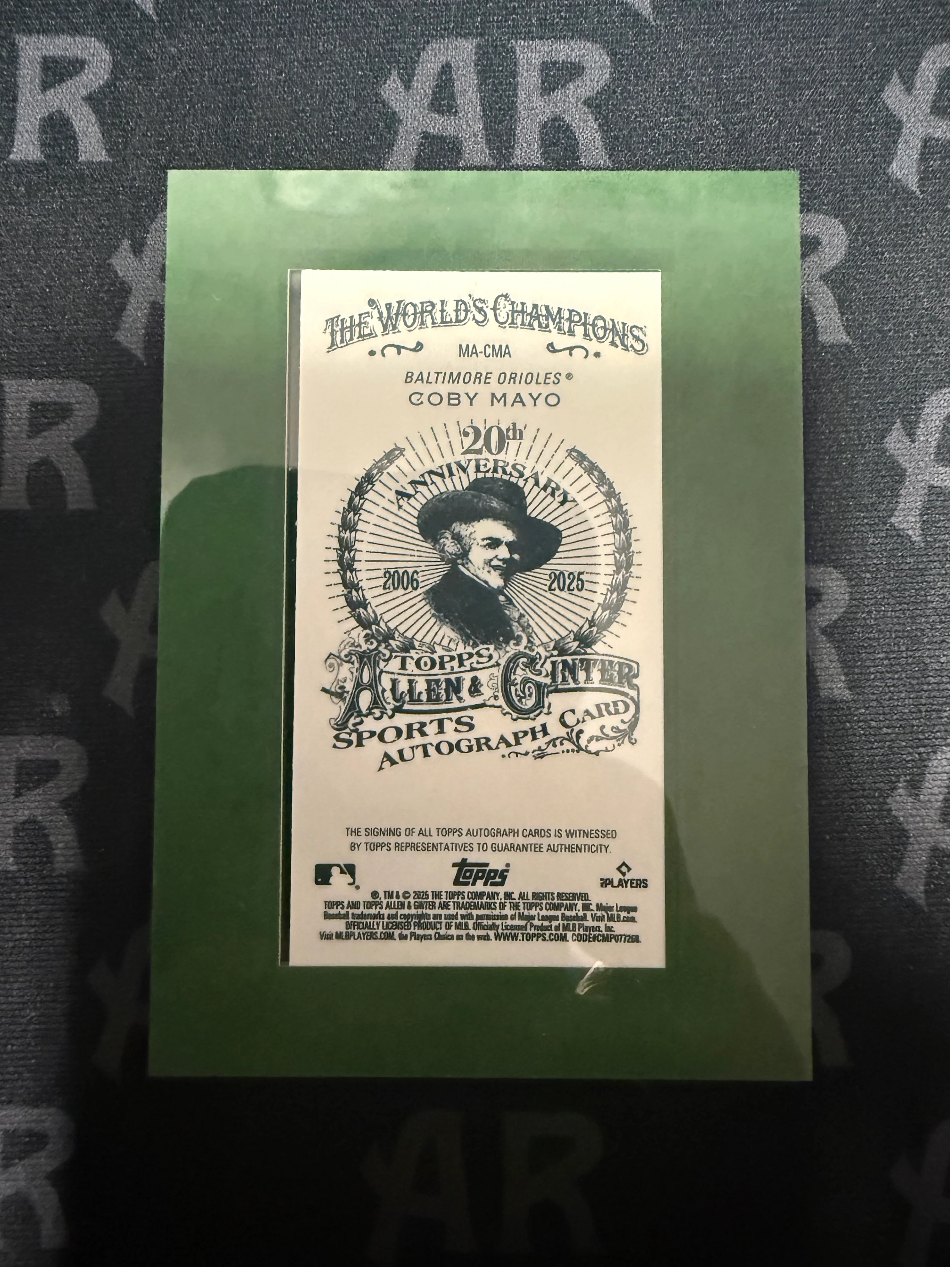 2025 Topps Allen & Ginter Coby Mayo Mini Autograph Green Framed /50 - Image 2