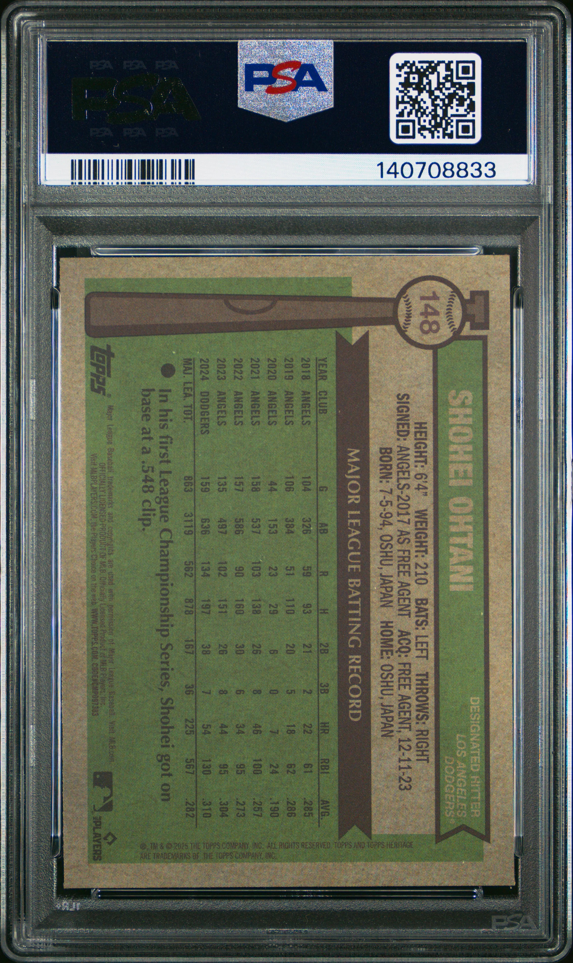 2025 Topps Heritage #148 Shohei Ohtani Chrome-Pink Sparkle Ref PSA 8 - Image 2
