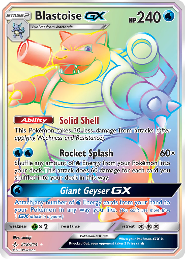Blastoise-GX (218/214) - [Rainbow Holo] Unbroken Bonds (UNB)