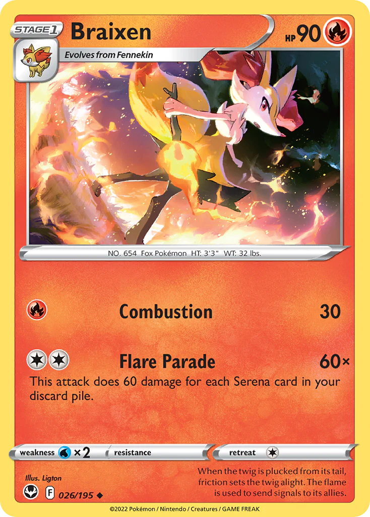 Braixen (26/195) - [Reverse Holo] Silver Tempest (SIT)