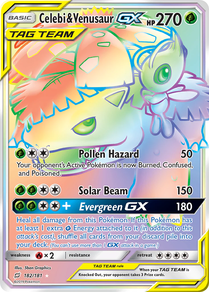 Celebi & Venusaur-GX (182/181) - [Rainbow Holo] Team Up (TEU)