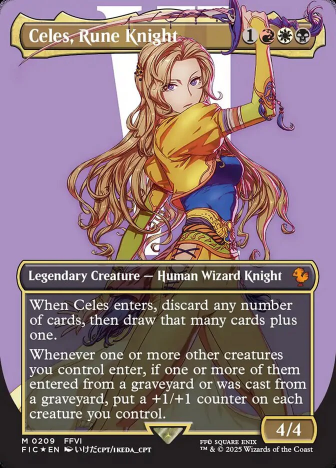 Celes, Rune Knight (209) - [Surge Foil, Borderless] Final Fantasy Commander (FIC)