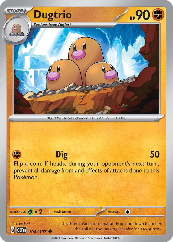 Dugtrio (104/197) - [Reverse Holo] Obsidian Flames (OBF)