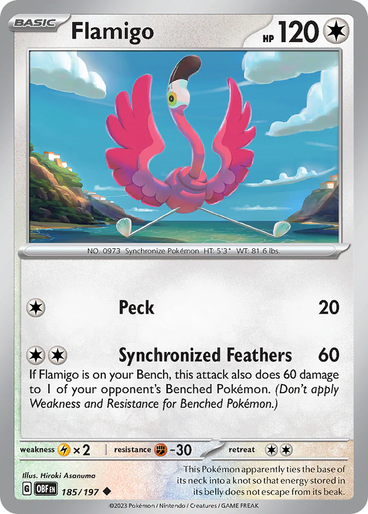 Flamigo (185/197) - [Reverse Holo] Obsidian Flames (OBF)