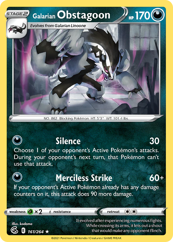 Galarian Obstagoon (161/264) - [Reverse Holo] Fusion Strike (FST)