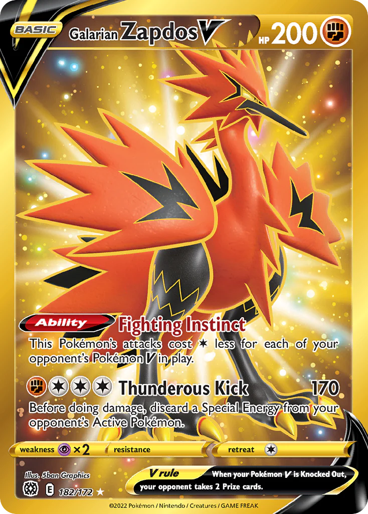 Galarian Zapdos V (182/172) - [Secret Rare] Brilliant Stars (BRS)