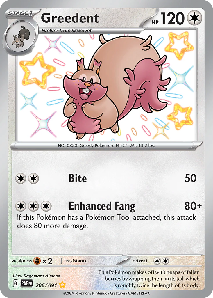 Greedent (206/91) - [Shiny Holo] Paldean Fates (PAF)