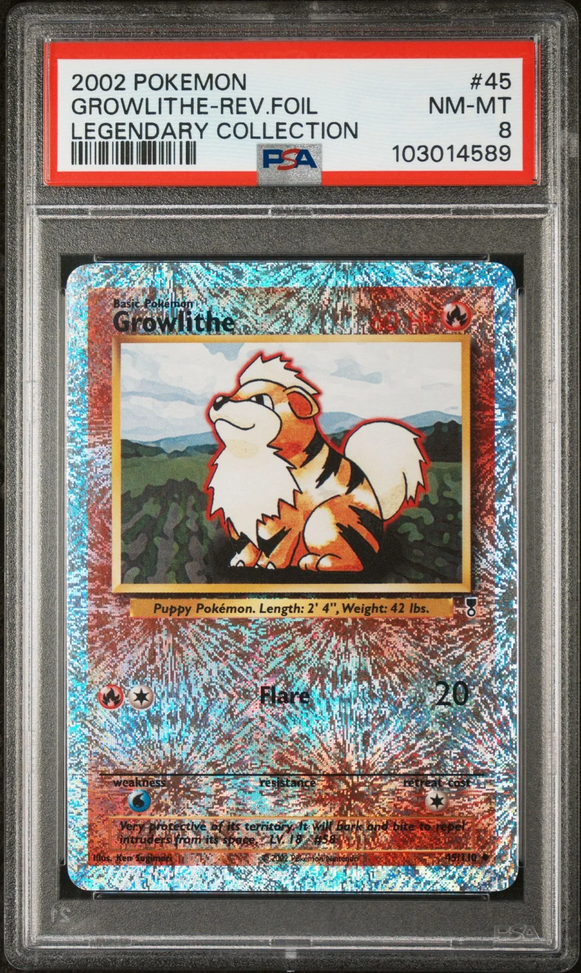 Growlithe #45 - [Reverse Holo, Graded PSA 8] Legendary Collection
