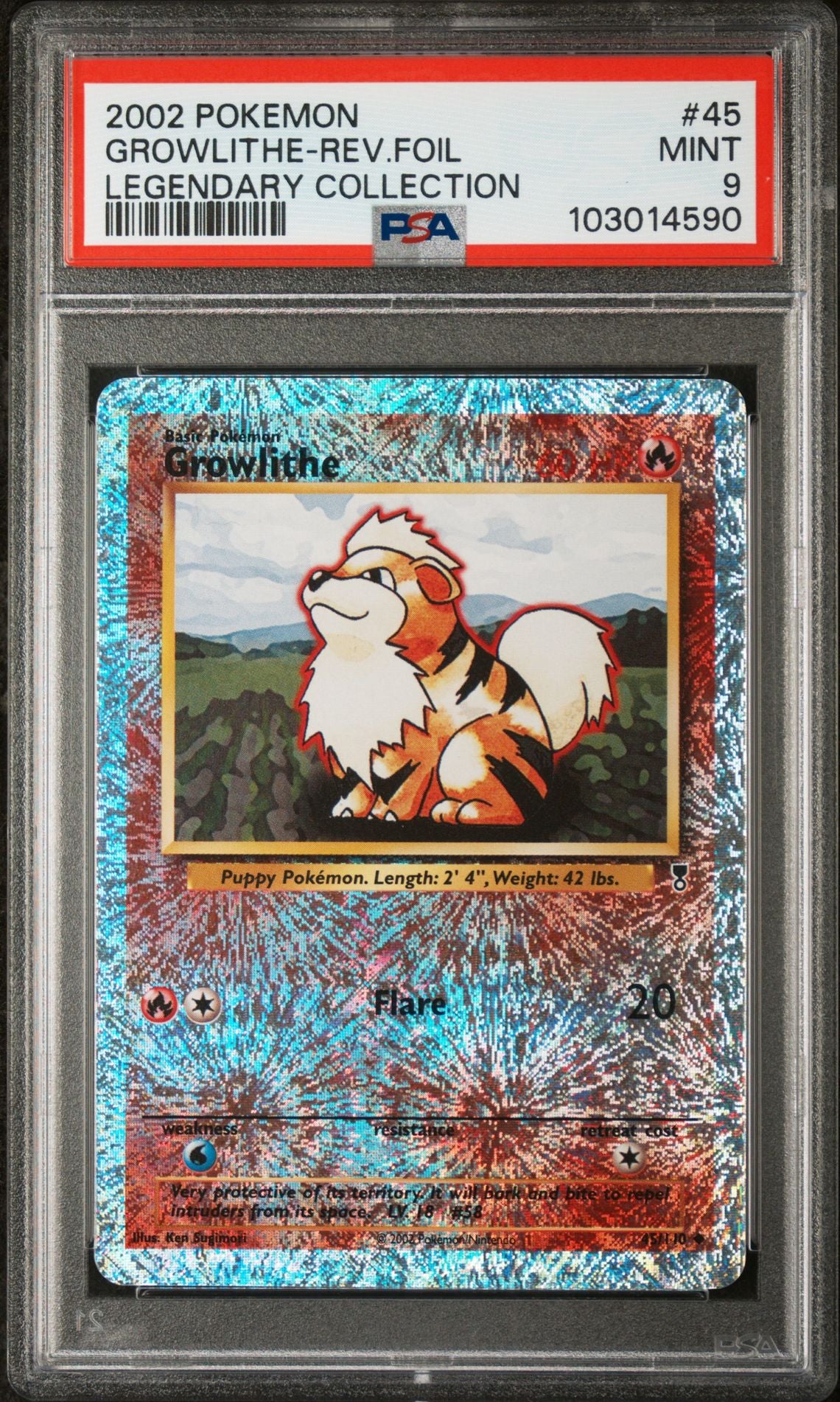 Growlithe #45 - [Reverse Holo, Graded PSA 9] Legendary Collection