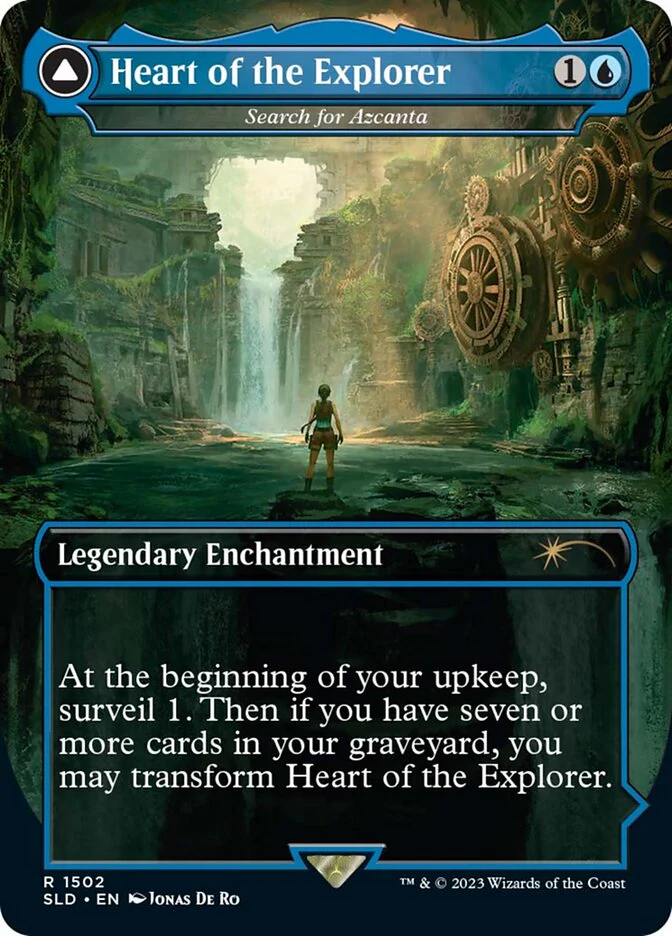 Heart of the Explorer // The Lost Valley - Search for Azcanta // Azcanta, the Sunken Ruin - [Foil, Borderless] Secret Lair Drop (SLD)