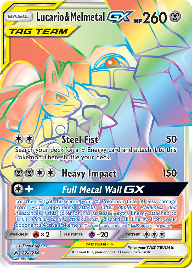 Lucario & Melmetal-GX (224/214) - [Rainbow Holo] Unbroken Bonds (UNB)