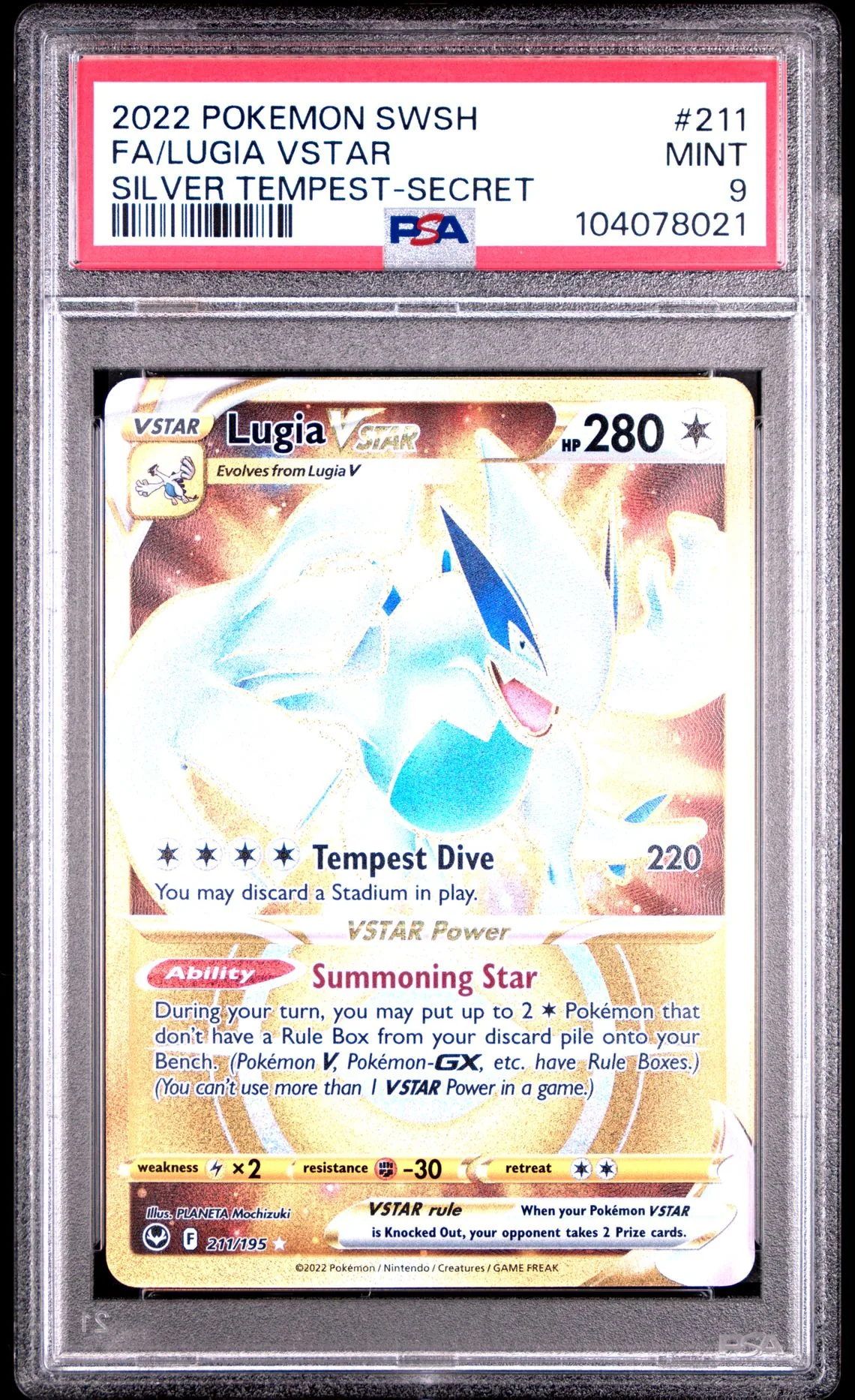 Lugia Vstar Secret #211 - [Graded PSA 9] Sword & Shield Silver Tempest