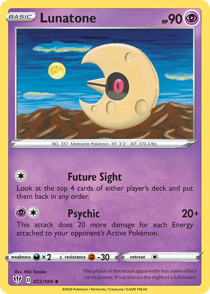 Lunatone (72/189) - [Reverse Holo] Darkness Ablaze (DAA)