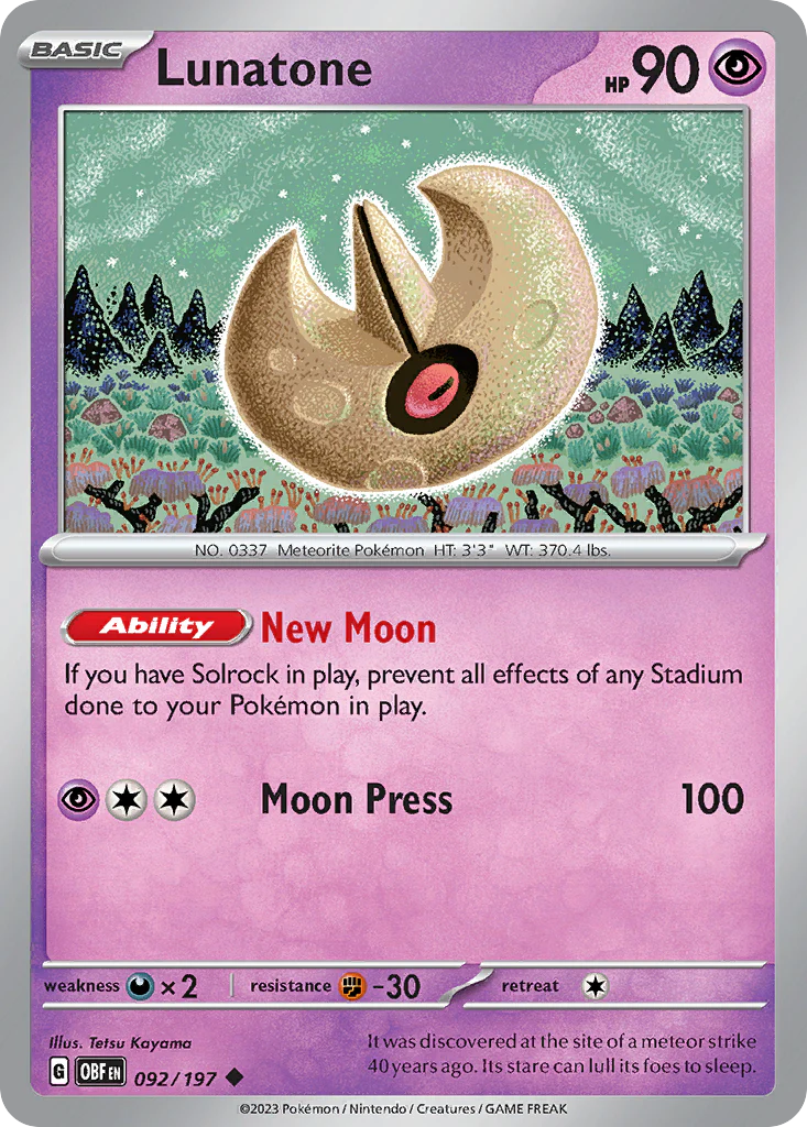 Lunatone (92/197) - [Reverse Holo] Obsidian Flames (OBF)