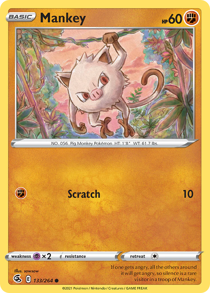 Mankey (133/264) - [Reverse Holo] Fusion Strike (FST)