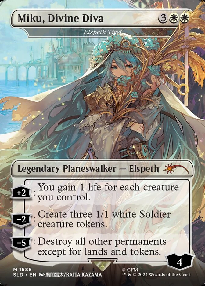 Miku, Divine Diva - Elspeth Tirel - [Foil, Borderless] Secret Lair Drop (SLD)