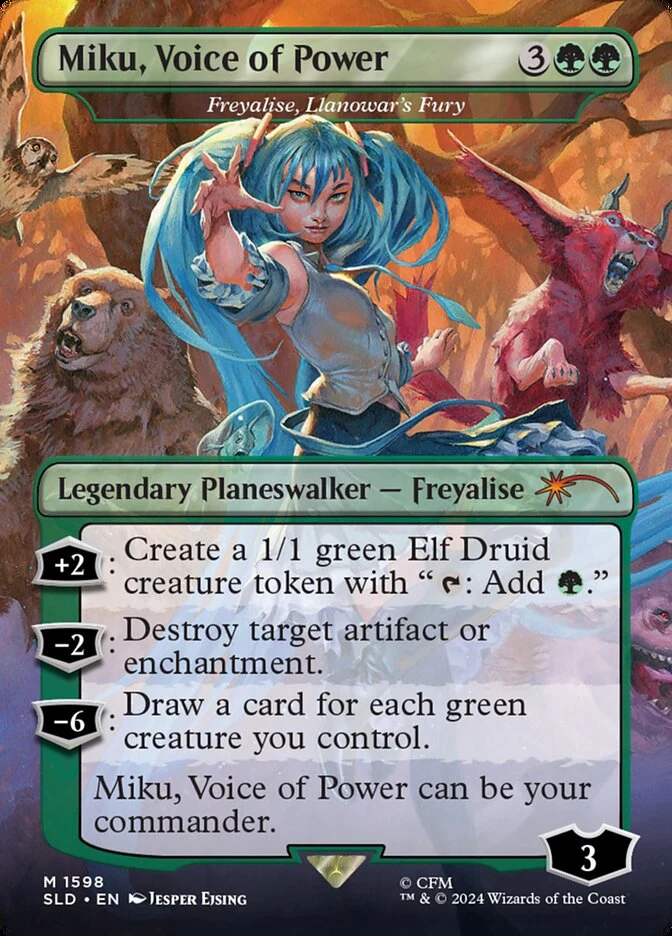Miku, Voice of Power - Freyalise, Llanowar's Fury - [Borderless] Secret Lair Drop (SLD)