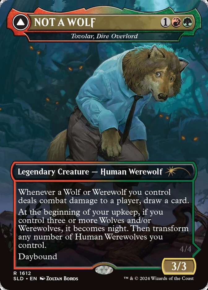 NOT A WOLF // KING OF WOLVES - Tovolar, Dire Overlord // Tovolar, the Midnight Scourge - [Borderless] Secret Lair Drop (SLD)