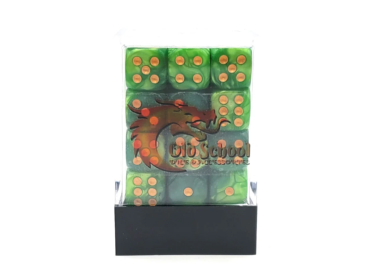 Old School 36ct 12mm D6 Dice Set: Vorpal - Green Splash w/ Gold - Image 2