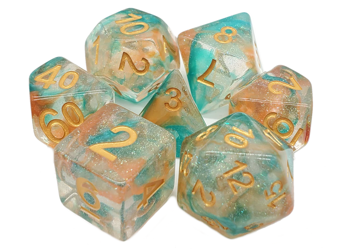 Old School 7 Piece DnD RPG Dice Set: Luminous - Koi Pond