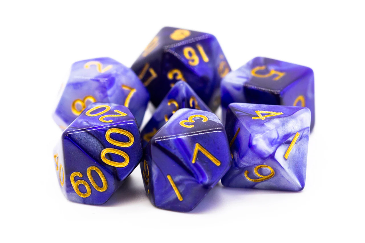 Old School 7 Piece DnD RPG Dice Set: Vorpal - Purple & Grey