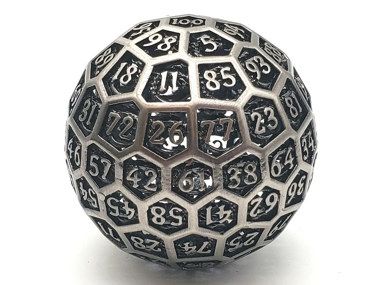 Old School Dice: Hollow Metal 50mm D100 - Dragon's Head - Ancient Silver - Image 2