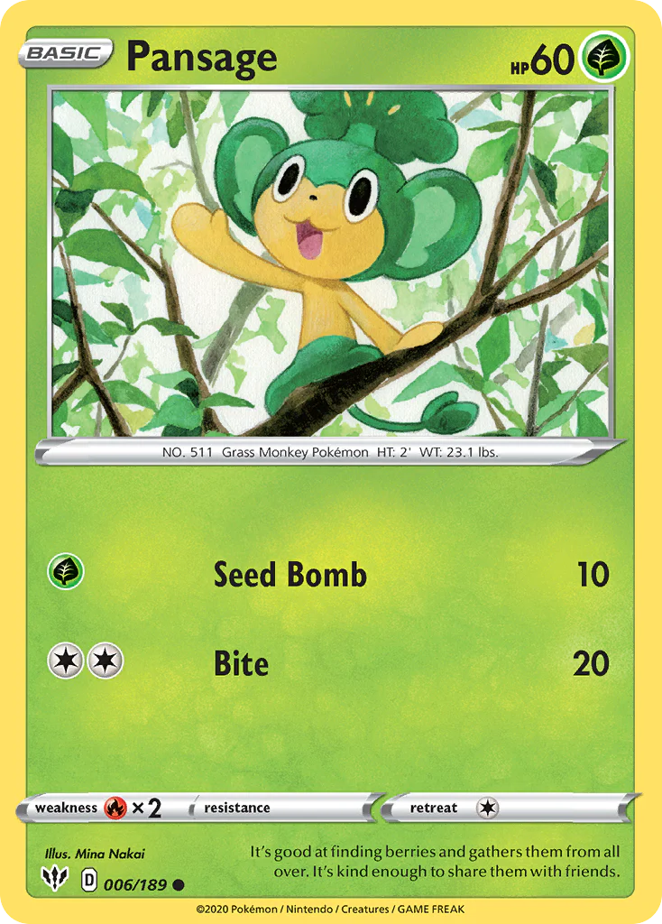 Pansage (6/189) - [Reverse Holo] Darkness Ablaze (DAA)