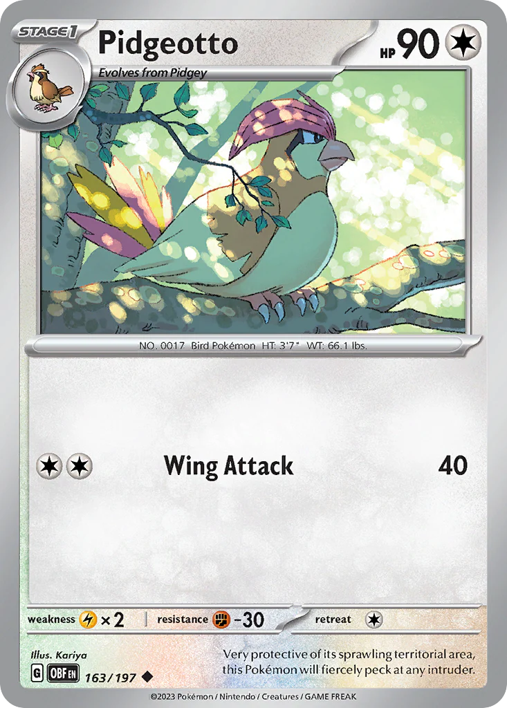 Pidgeotto (163/197) - [Reverse Holo] Obsidian Flames (OBF)