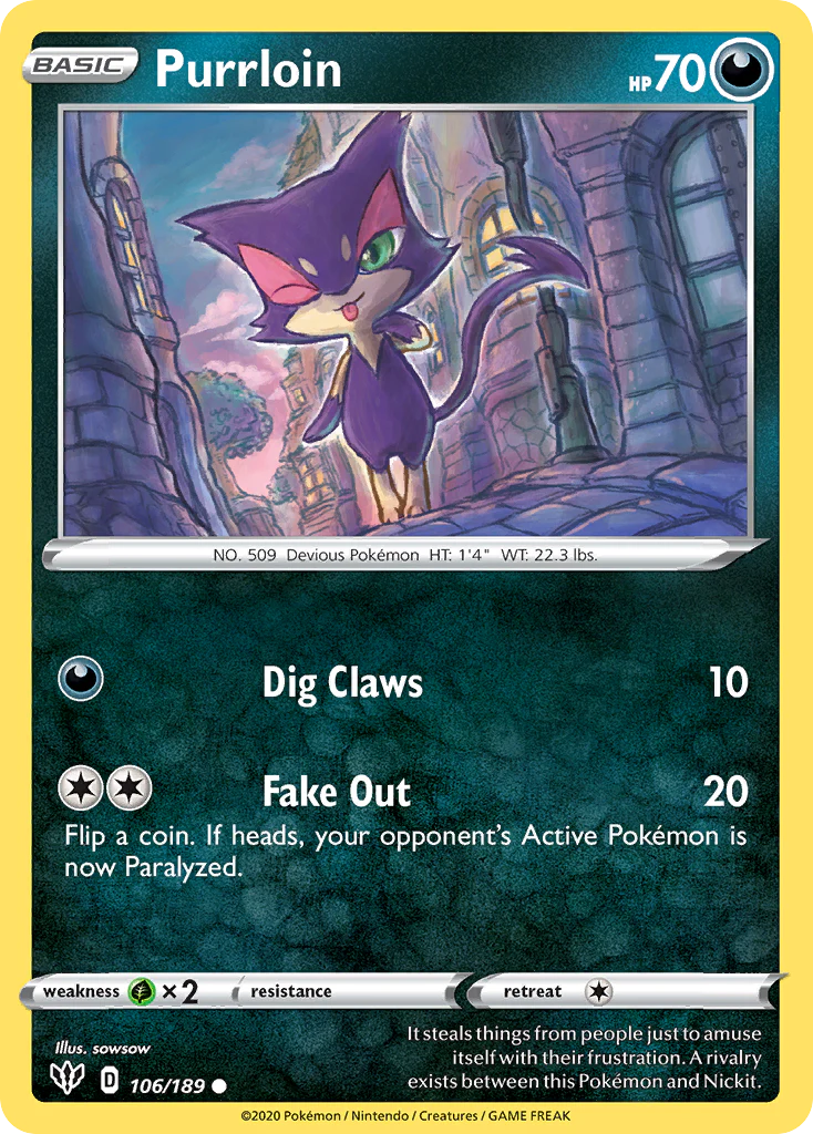 Purrloin (106/189) - [Reverse Holo] Darkness Ablaze (DAA)